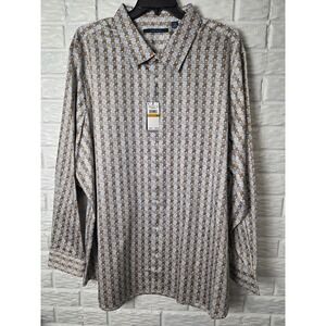 Mens 4X PERRY ELLIS button up shirt Geometric long sleeve Elmwood NWT